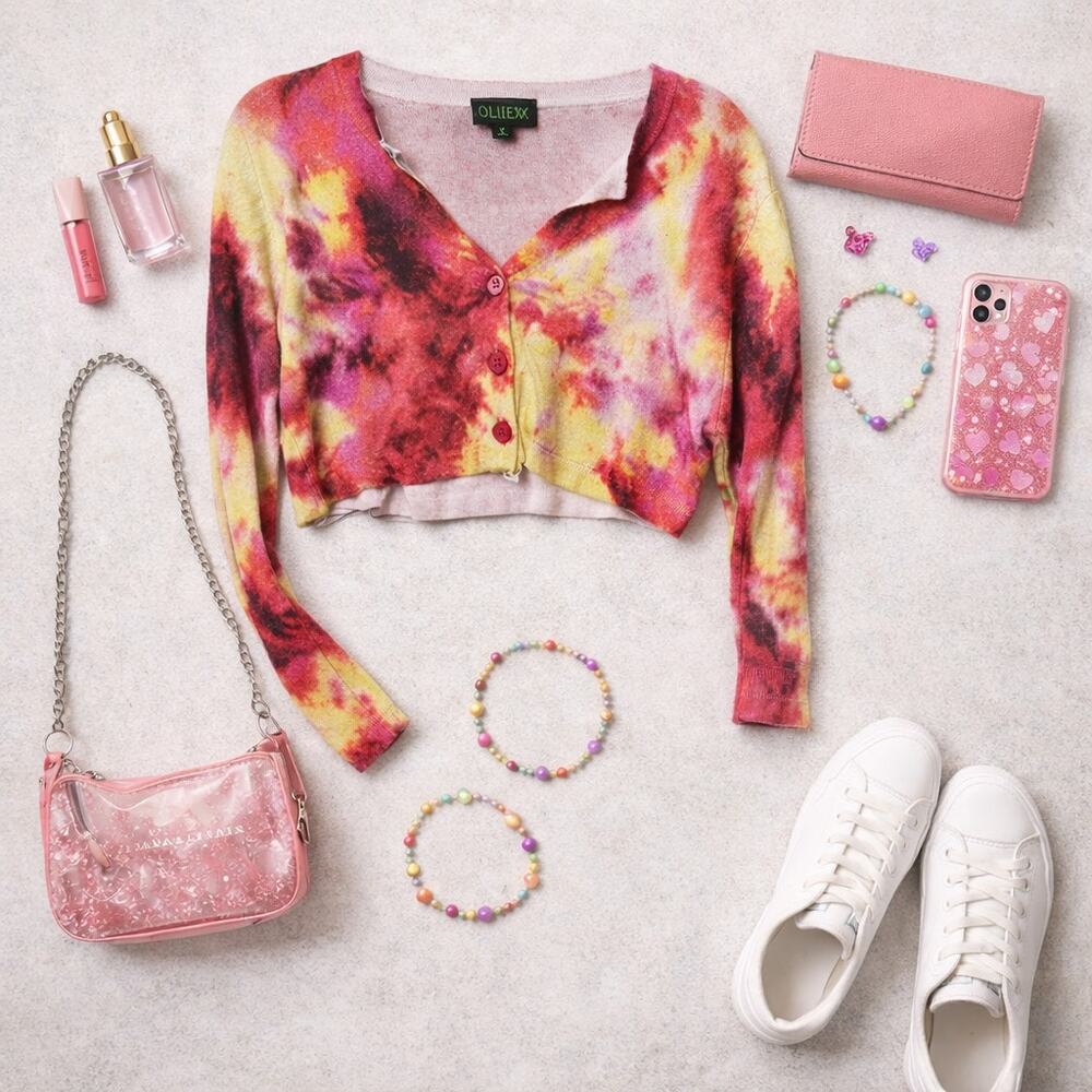 Colorful Tie Dye Cropped Button Front Cardigan Size M |‎ Club Exx Festival Boho